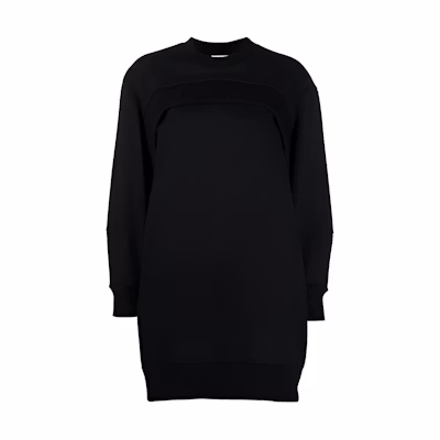 (Women) Alexander McQueen SS21 Black Logo Sweatshirt Style Long Sleeve Dress 657556-QLAA9-1000