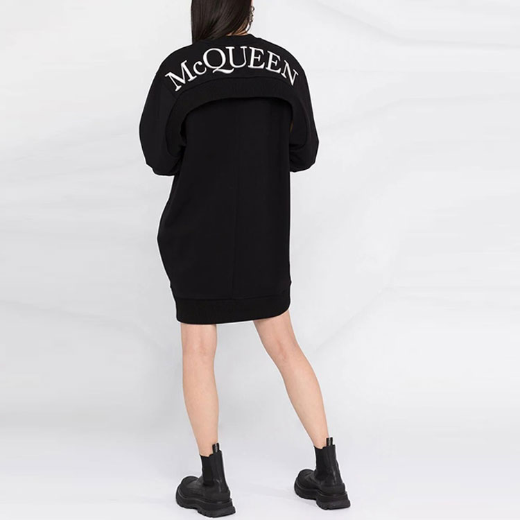 Shop (Women) Alexander McQueen SS21 Black Logo Sweatshirt Style Long Sleeve Dress 657556-QLAA9-1000