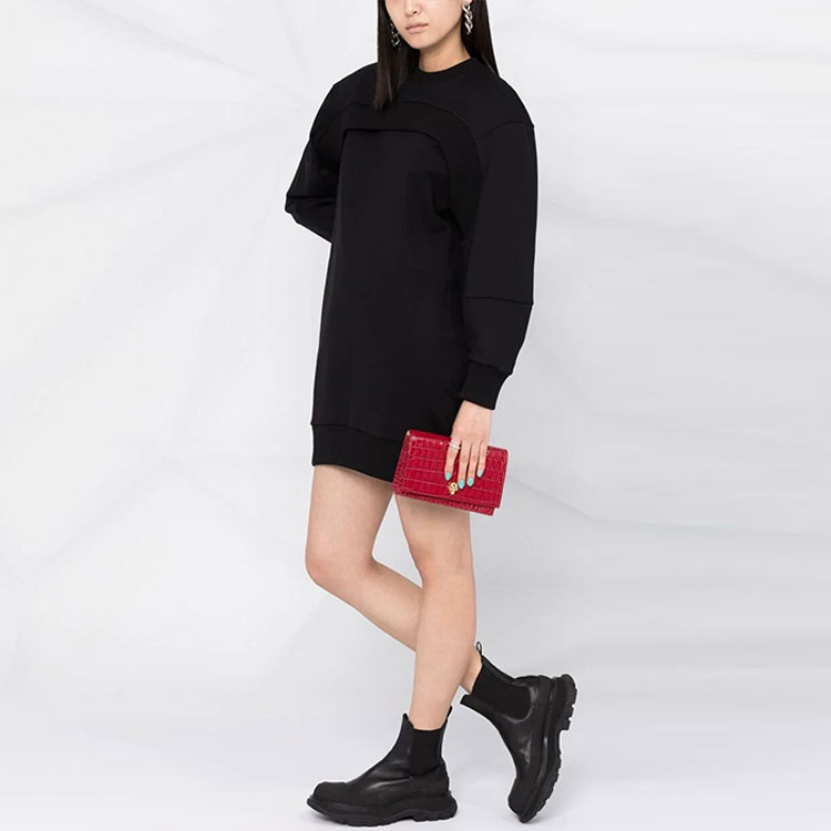 Purchase (Women) Alexander McQueen SS21 Black Logo Sweatshirt Style Long Sleeve Dress 657556-QLAA9-1000