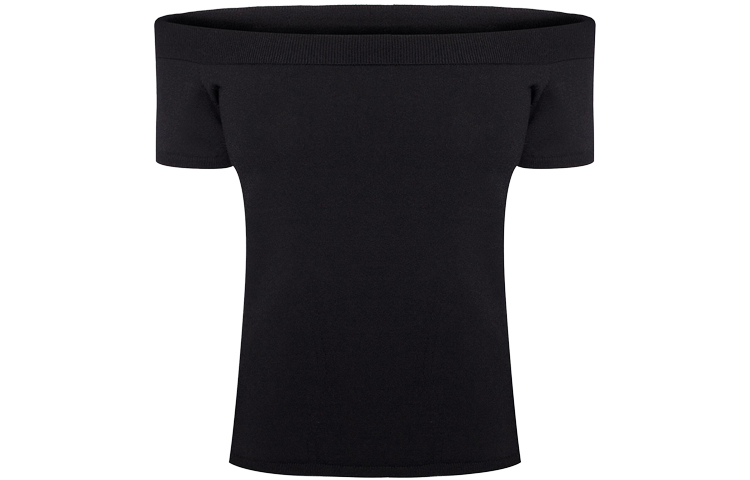 (Women) Alexander McQueen SS21 Black Off-Shoulder Stretch Knit Top Sweater. 585234-Q1AF1-1000