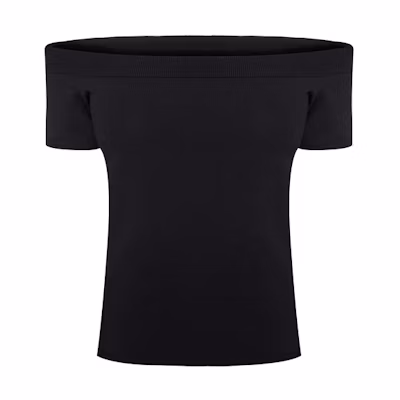 (Women) Alexander McQueen SS21 Black Off-Shoulder Stretch Knit Top Sweater. 585234-Q1AF1-1000