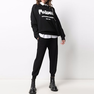 (Women) Alexander McQueen SS21 Logo Letter Women’s Knit Sweatpants Black. 658545-QZADI-0520 Lookbook (Women) Alexander McQueen SS21 Logo Letter Women’s Knit Sweatpants Black. 658545-QZADI-0520