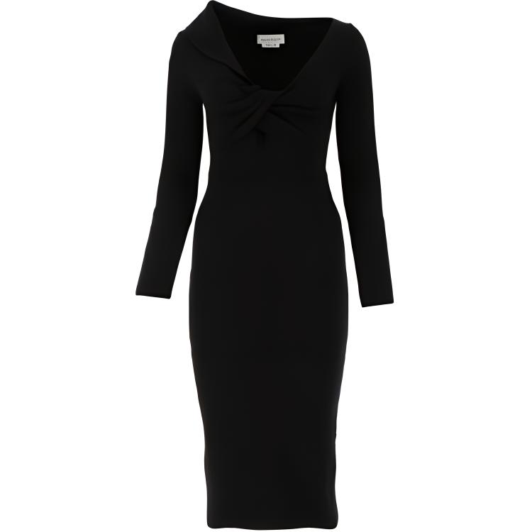 (Women) Alexander McQueen SS21 Slim-Fit Long Sleeve Dress Black 650269Q1AR9-1000