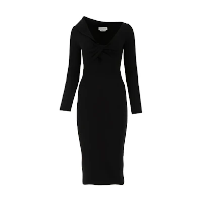 (Women) Alexander McQueen SS21 Slim-Fit Long Sleeve Dress Black 650269Q1AR9-1000