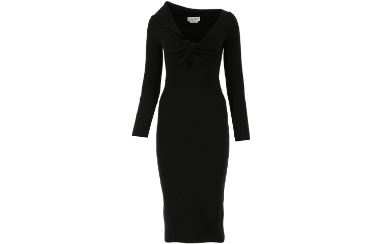 Order (W) Alexander McQueen SS21 Slim-Fit Lengan Panjang Dress Hitam 650269Q1AR9-1000