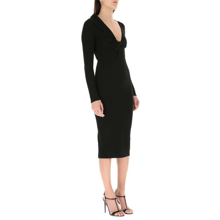 Shop (W) Alexander McQueen SS21 Slim-Fit Lengan Panjang Dress Hitam 650269Q1AR9-1000