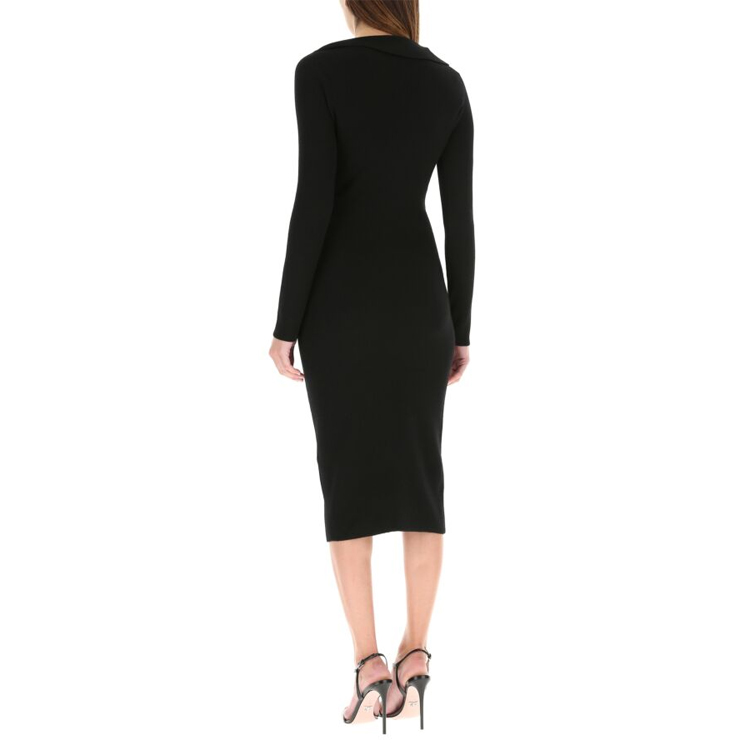 Purchase (W) Alexander McQueen SS21 Slim-Fit Lengan Panjang Dress Hitam 650269Q1AR9-1000