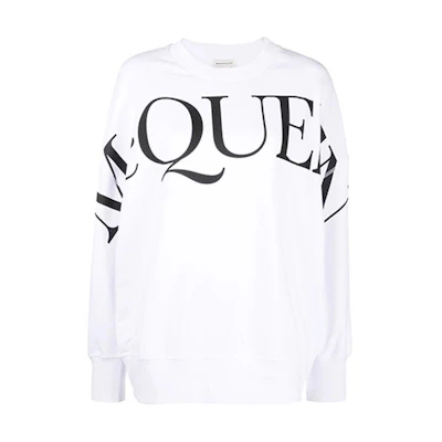 (Women) Alexander McQueen SS22 Big Logo Print Crewneck Sweatshirt White 709082QZAGD0909