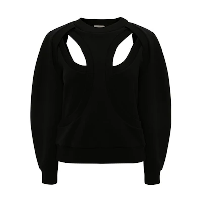 (Women) Alexander McQueen SS22 Black Solid Color Cutout Sweatshirt 685567QLAA81000