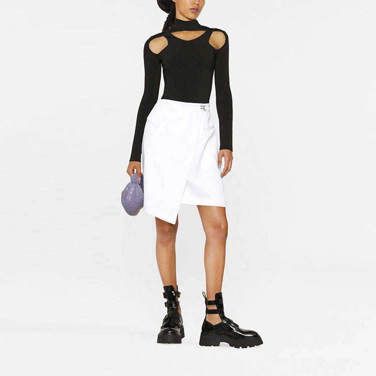 Lookbook (Women) Alexander McQueen SS22  High-Waist Asymmetric Wrap A-Line Skirt White 710515-QJAAC-9016