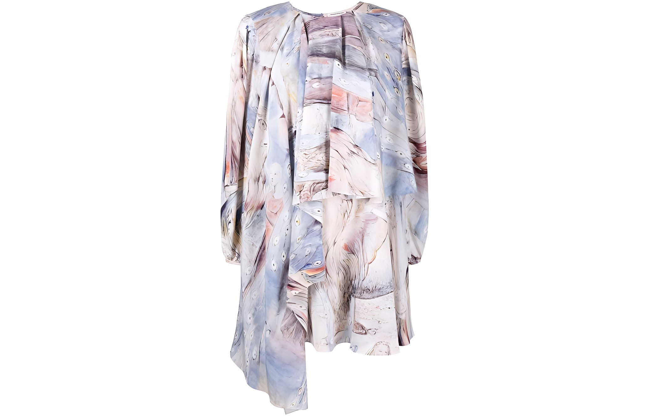(Women) Alexander McQueen SS22  Pattern Print Draped Long Sleeve Dress Multicolor 686642-QCAEV-4122