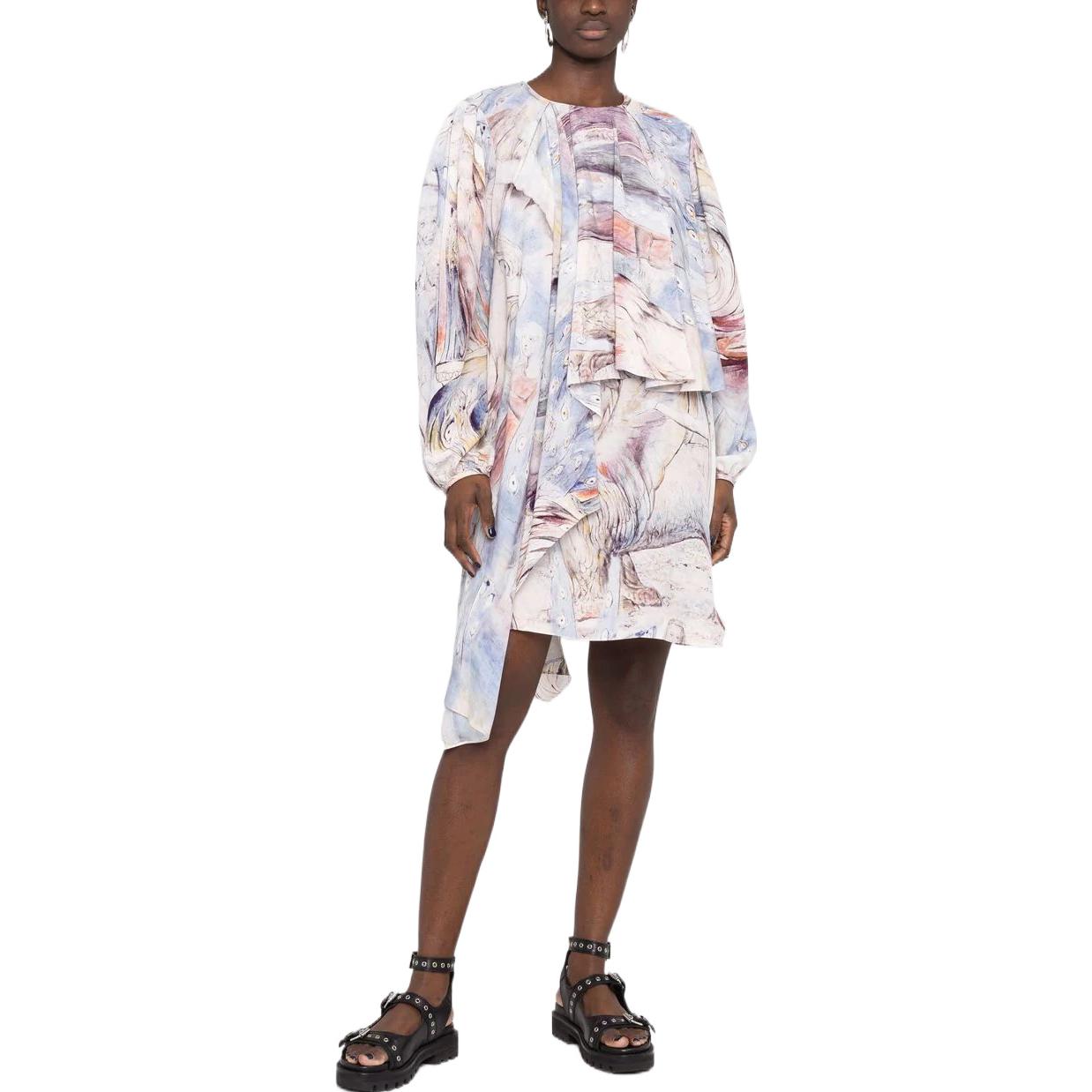 Lookbook (Women) Alexander McQueen SS22  Pattern Print Draped Long Sleeve Dress Multicolor 686642-QCAEV-4122