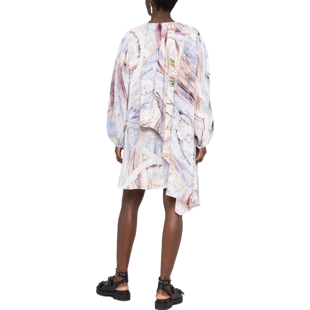 Shop (Women) Alexander McQueen SS22  Pattern Print Draped Long Sleeve Dress Multicolor 686642-QCAEV-4122