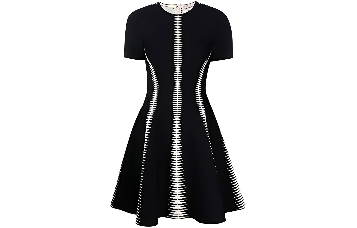 (Women) Alexander McQueen SS22 Jacquard A-Line Short Sleeve Dress Women Black 688606-Q1AZB-1008