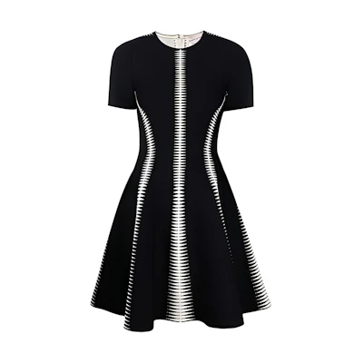 (Women) Alexander McQueen SS22 Jacquard A-Line Short Sleeve Dress Women Black 688606-Q1AZB-1008