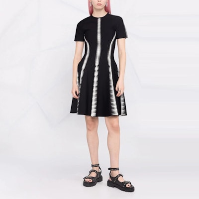 (W) Alexander McQueen SS22 Jacquard A-Line Dress Lengan Pendek Wanita Hitam 688606-Q1AZB-1008 Lookbook (W) Alexander McQueen SS22 Jacquard A-Line Dress Lengan Pendek Wanita Hitam 688606-Q1AZB-1008