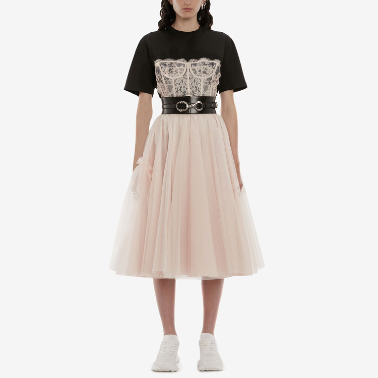 Lookbook (W) Alexander McQueen SS22黑色蕾絲胸衣印花圓領短袖T恤 女款 689062-QZAFC-0541