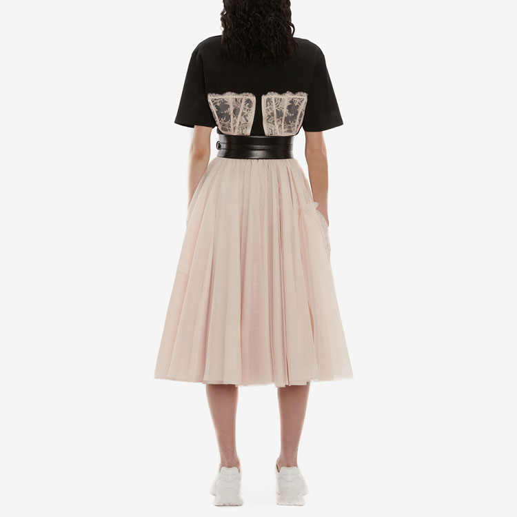 Shop (W) Alexander McQueen SS22黑色蕾絲胸衣印花圓領短袖T恤 女款 689062-QZAFC-0541