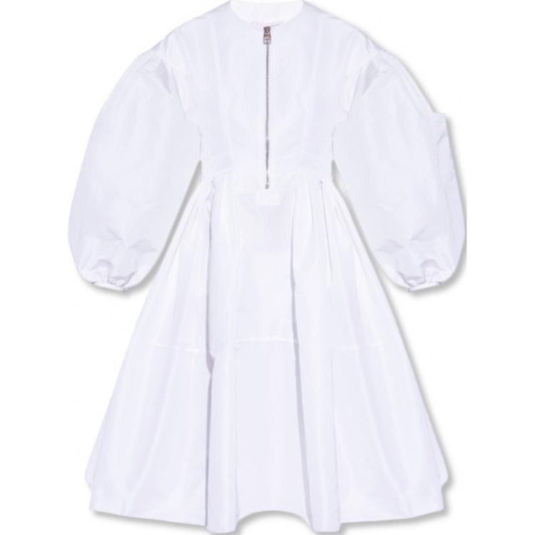 (Women) Alexander McQueen SS22 Mini A-Line Long-Sleeve Dress Optical White 690265-QAAAY-9000
