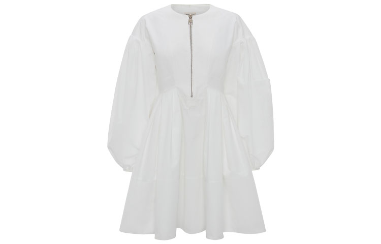 Order (Women) Alexander McQueen SS22 Mini A-Line Long-Sleeve Dress Optical White 690265-QAAAY-9000