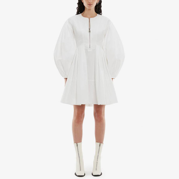 Lookbook (Women) Alexander McQueen SS22 Mini A-Line Long-Sleeve Dress Optical White 690265-QAAAY-9000