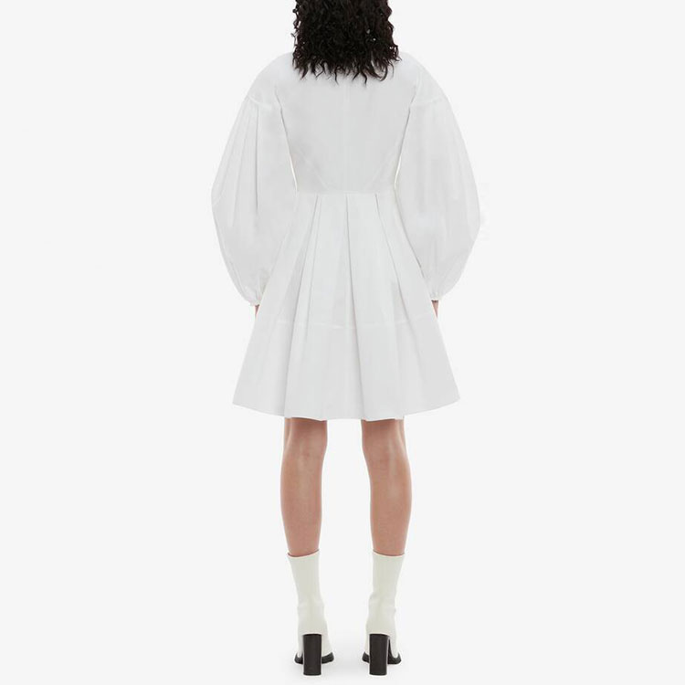 Shop (Women) Alexander McQueen SS22 Mini A-Line Long-Sleeve Dress Optical White 690265-QAAAY-9000
