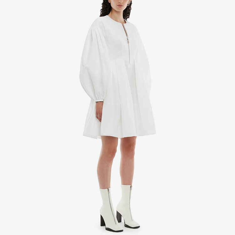 Purchase (Women) Alexander McQueen SS22 Mini A-Line Long-Sleeve Dress Optical White 690265-QAAAY-9000
