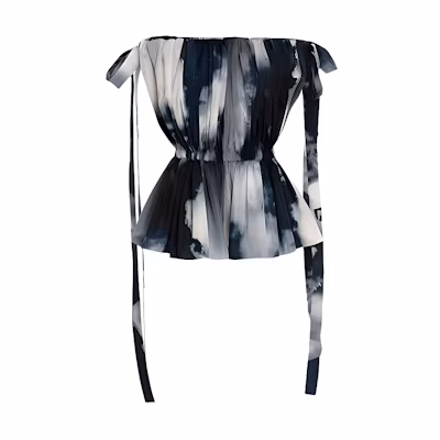 (Women) Alexander McQueen SS22 Off-Shoulder Bow Sleeveless Shirt Blue Women. 696898-QDAES-4136