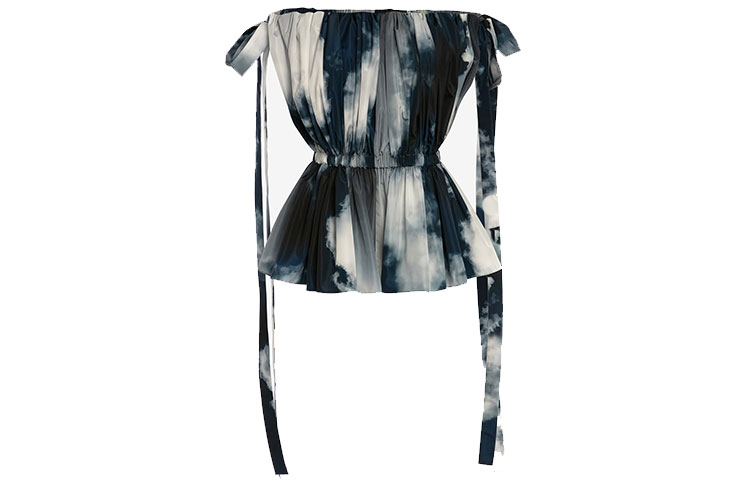 Order (Women) Alexander McQueen SS22 Off-Shoulder Bow Sleeveless Shirt Blue Women. 696898-QDAES-4136