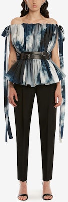 (Women) Alexander McQueen SS22 Off-Shoulder Bow Sleeveless Shirt Blue Women. 696898-QDAES-4136 Lookbook (Women) Alexander McQueen SS22 Off-Shoulder Bow Sleeveless Shirt Blue Women. 696898-QDAES-4136