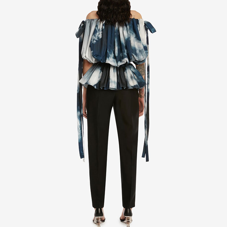 Purchase (Women) Alexander McQueen SS22 Off-Shoulder Bow Sleeveless Shirt Blue Women. 696898-QDAES-4136