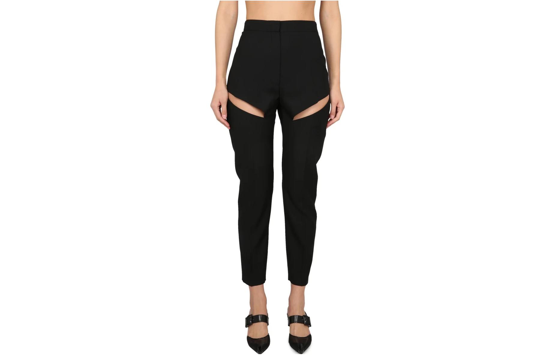 (Women) Alexander McQueen SS23  Black High-Waisted Cutout Straight Pants 741556-QJACX-1000