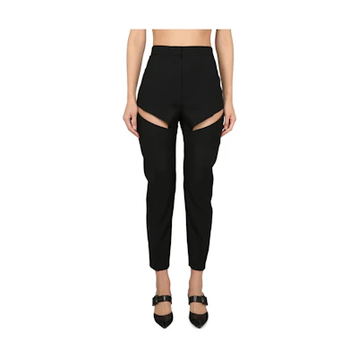 (Women) Alexander McQueen SS23 Black High-Waisted Cutout Straight Pants 741556-QJACX-1000
