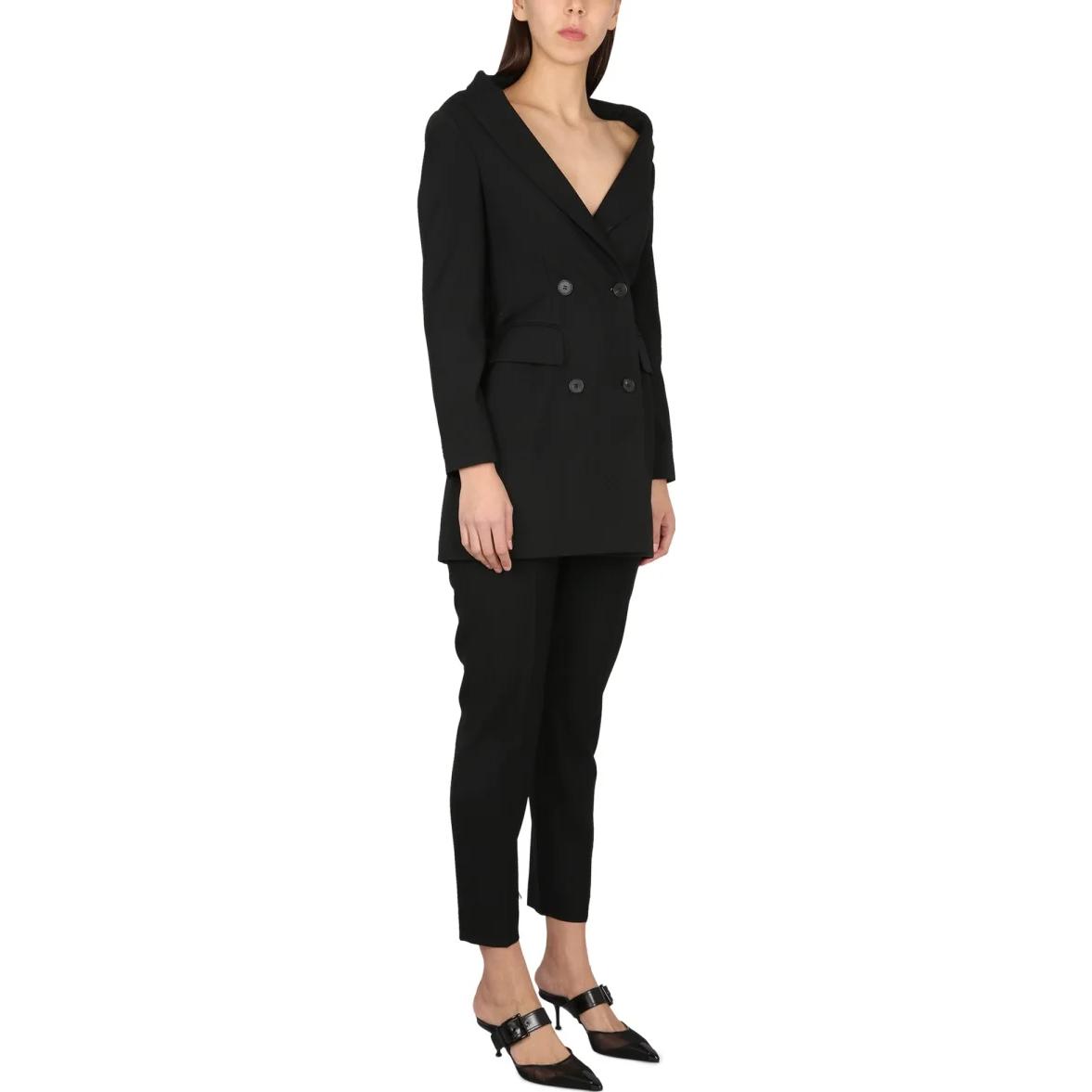 Purchase (W) Alexander McQueen SS23 Pantalones Rectos Negros de Tiro Alto con Recortes 741556-QJACX-1000