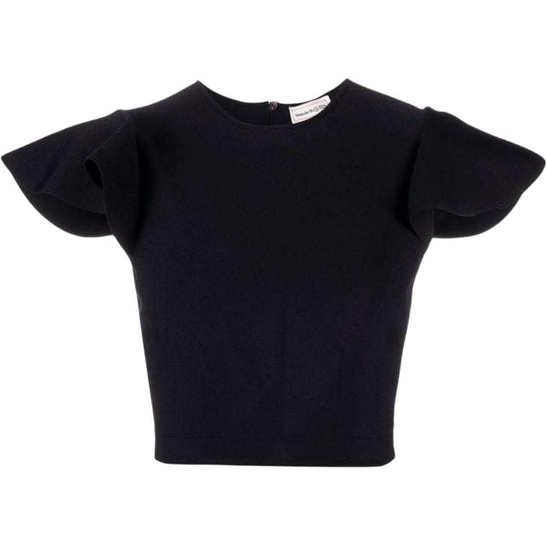 (Women) Alexander McQueen SS23  Black Solid Casual Flared Short Sleeve T-Shirt 734626-Q1A43-1000