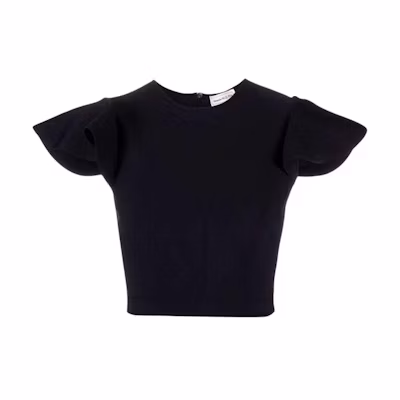 (Women) Alexander McQueen SS23 Black Solid Casual Flared Short Sleeve T-Shirt 734626-Q1A43-1000
