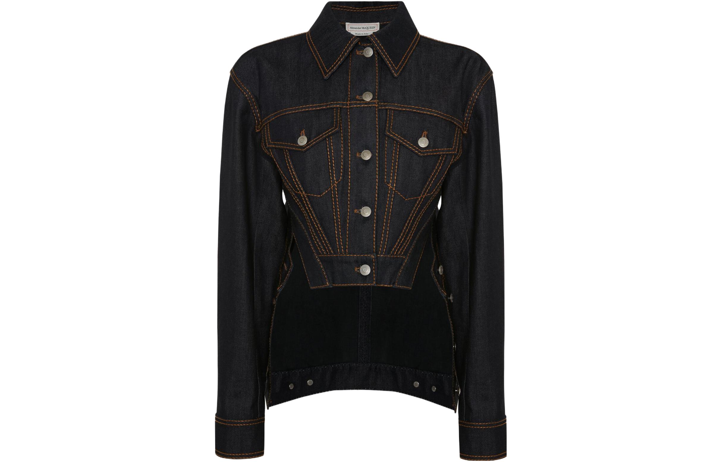 (Women) Alexander McQueen SS23  Blue Asymmetric Hem Single-Breasted Denim Jacket. 744929-QMACD-4158