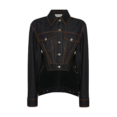 (Women) Alexander McQueen SS23 Blue Asymmetric Hem Single-Breasted Denim Jacket. 744929-QMACD-4158