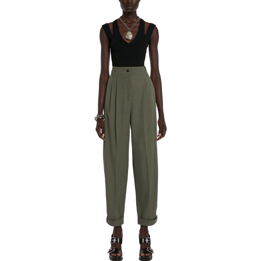 (Women) Alexander McQueen SS23  High-Waist Wide-Leg Trousers in Solid Color. 730067-QJACF-3003 圖 3