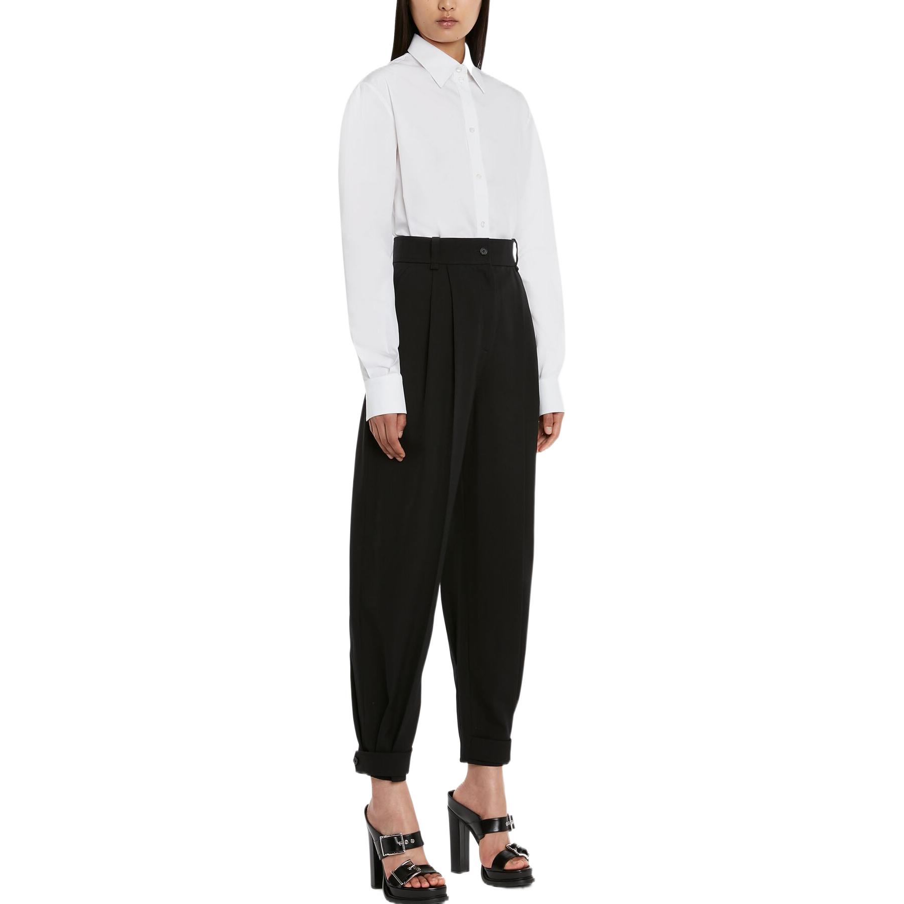 Purchase (W) アレキサンダー・マックイーン SS23 ハイウエスト ワイドレッグ パンツ ブラック 730067-QJACF-1000