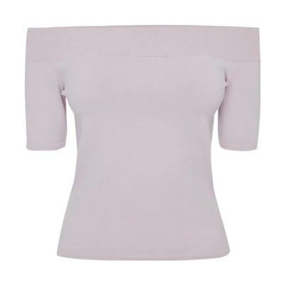 (Women) Alexander McQueen SS23 Knit Off-Shoulder Ribbed Top Light Purple 669510-Q1AV4-5093