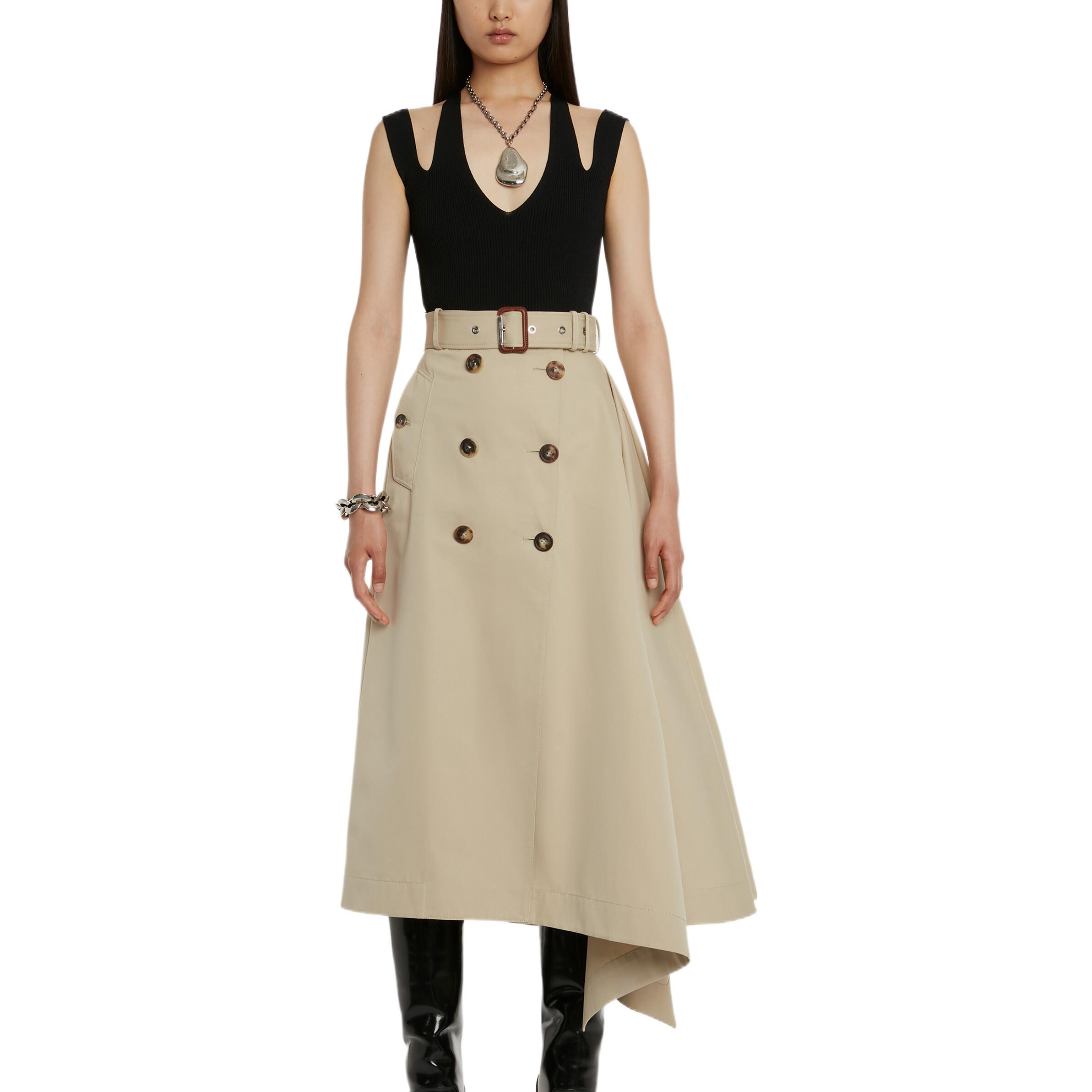 Lookbook (Women) Alexander McQueen SS23 Asymmetric Belted Midi Skirt Beige  Fashion. 723454-QFAAA-2019