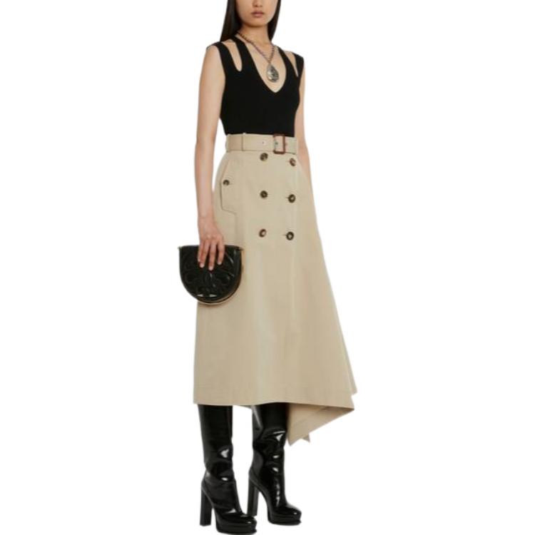 Purchase (Women) Alexander McQueen SS23 Asymmetric Belted Midi Skirt Beige  Fashion. 723454-QFAAA-2019