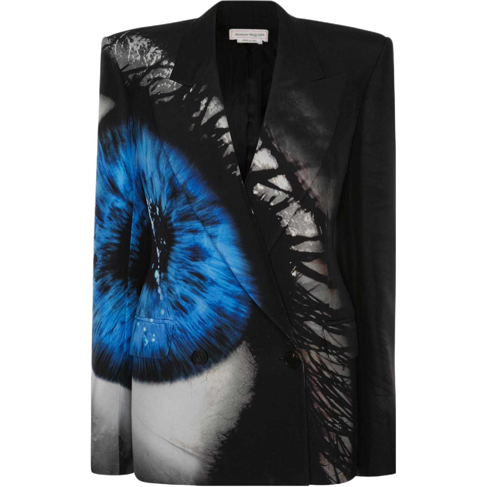 (Women) Alexander McQueen SS23 Graffiti Print Double-Breasted Blazer Women Black 747893-QZAIJ-4155