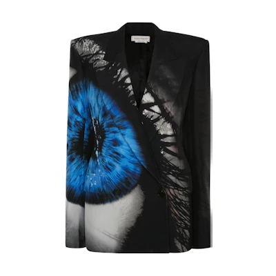 (Women) Alexander McQueen SS23 Graffiti Print Double-Breasted Blazer Women Black 747893-QZAIJ-4155