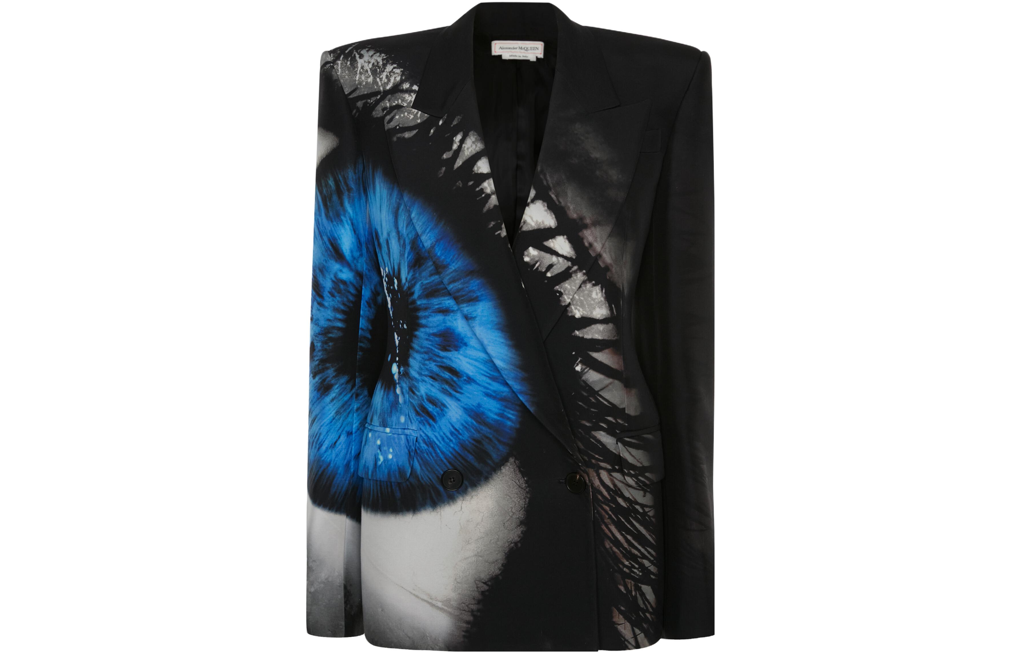 Order (W) Alexander McQueen SS23 Blazer Wanita Hitam Cetakan Grafiti Stylish 747893-QZAIJ-4155