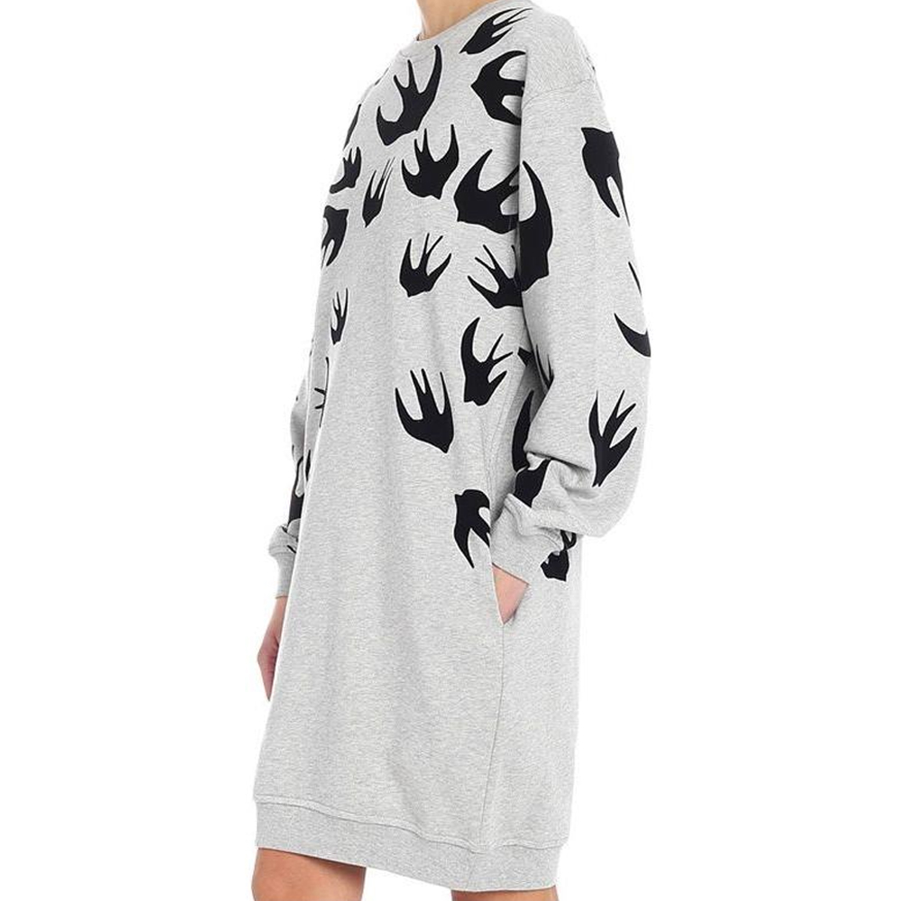 (Women) Alexander McQueen SS23 Gray Solid Cotton Long-Sleeve Dress for Women. 379194-RLT87-1225