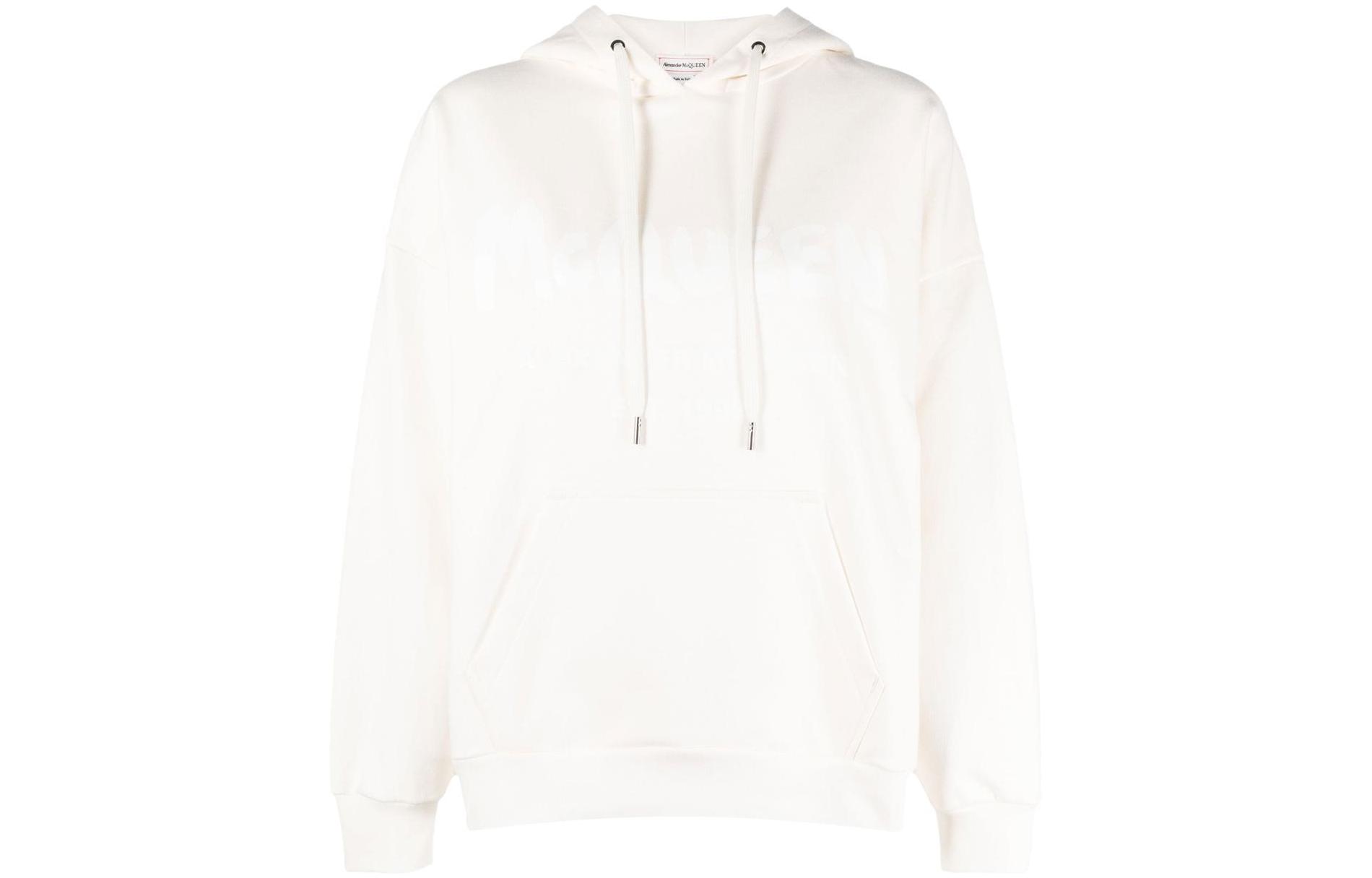 (Women) Alexander McQueen SS23 Logo Print Drawstring Hoodie Women’s Off-White. 674882-QZAHR-0954