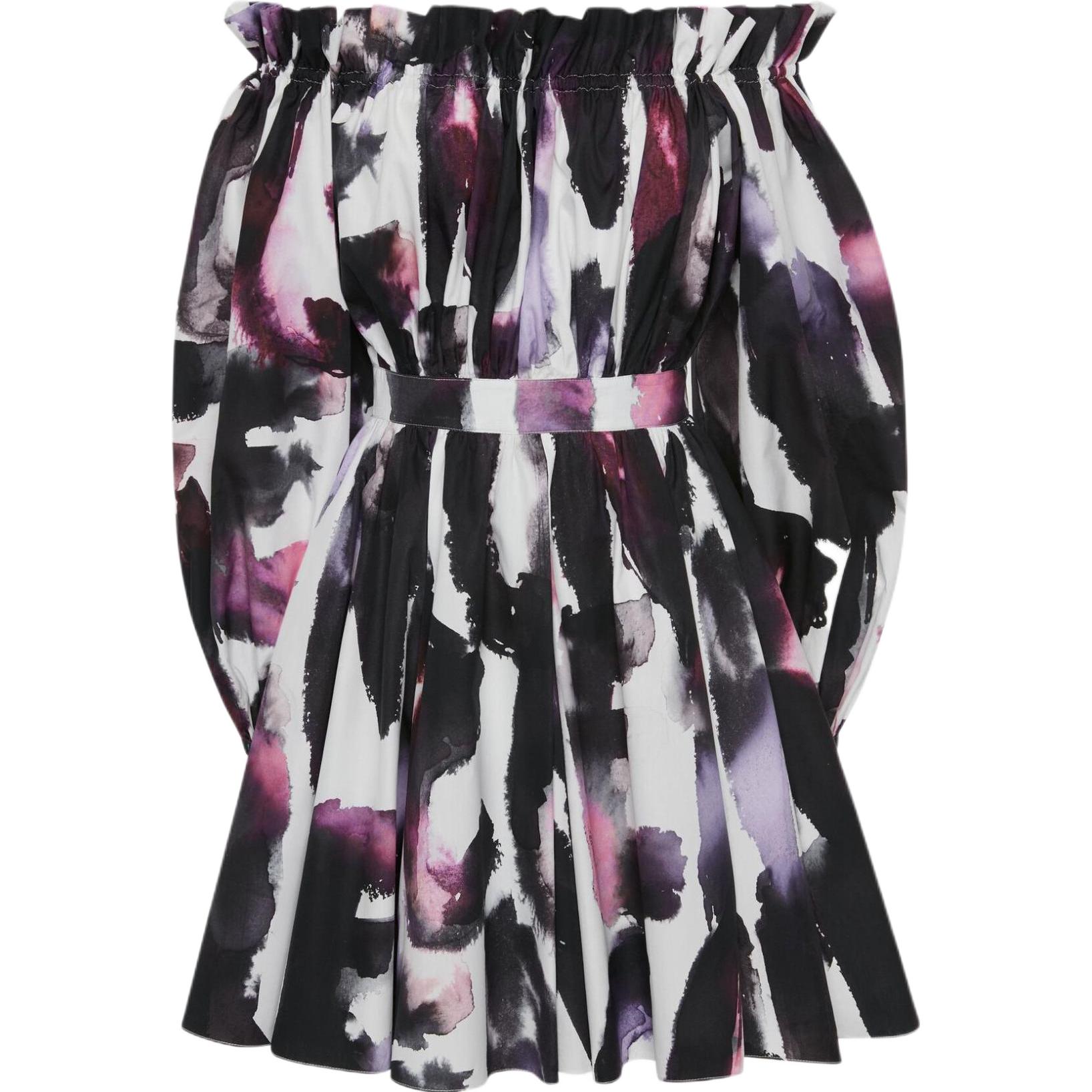 (Women) Alexander McQueen SS23 Off-Shoulder Printed Long Sleeve Dress Women 734388-QCAGO-9903