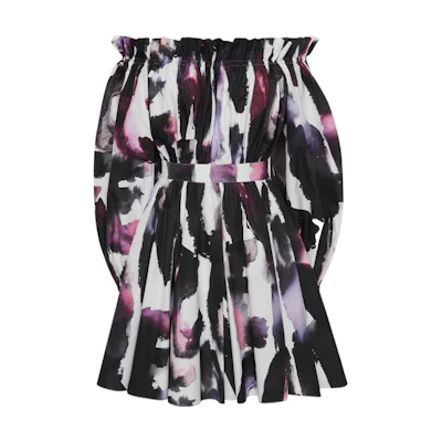 (Women) Alexander McQueen SS23 Off-Shoulder Printed Long Sleeve Dress Women 734388-QCAGO-9903